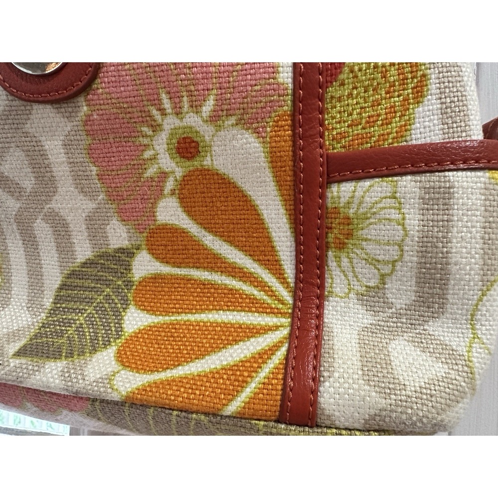 Spartina 449 Floral Linen Shoulder Bag Red Leather Trim Daufuskie Island 13x8 In - Picture 3 of 14